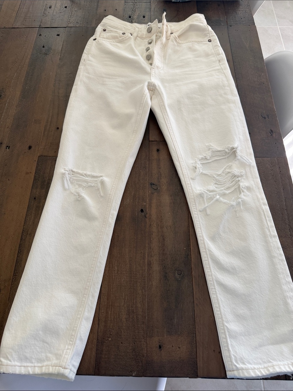 Agolde White Straight Leg Distressed Jeans